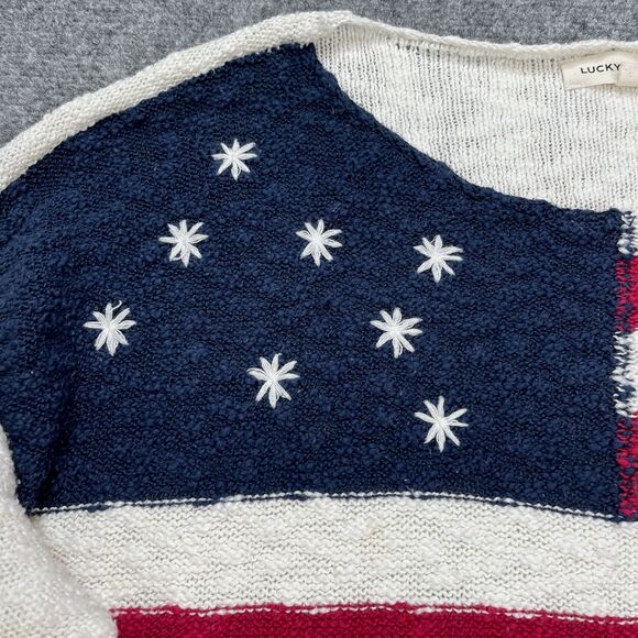 Lucky Brand Americana Flag Sweater Womens Size XL Cotton Blend Preppy Patriotic - Picture 3 of 9
